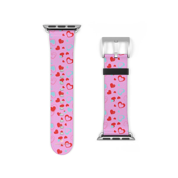 Light Pink Hearts Shaped V Day 38mm/42mm Watch Band For Apple Watches- Made in USA-Watch Band-38 mm-Silver Matte-Heidi Kimura Art LLC