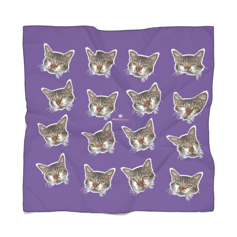 Purple Cat Print Poly Scarf, Cute Fashion Accessories For Men/Women- Made in USA-Accessories-Printify-Poly Chiffon-25 x 25 in-Heidi Kimura Art LLC