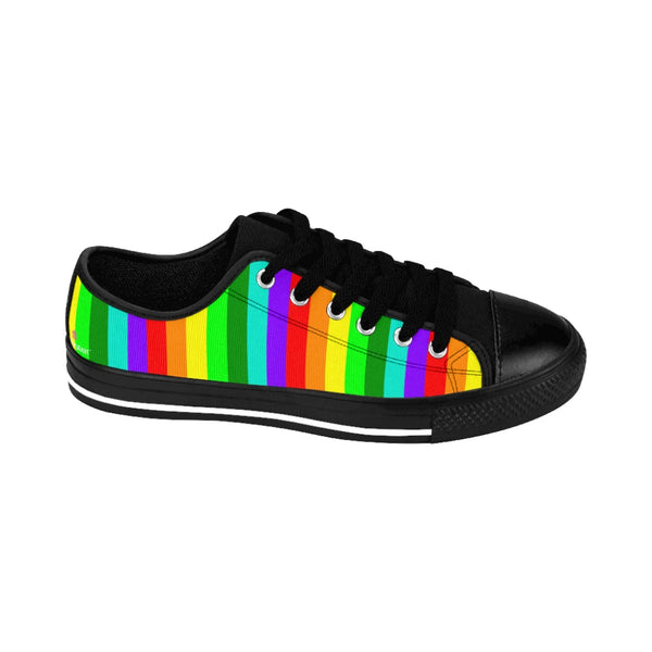 Rainbow Striped Women's Sneakers, Gay Pride Vertical Striped Ladies' Tennis Shoes Low Tops