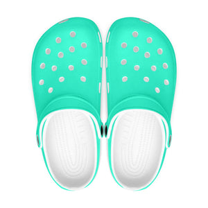 Teal Blue Color Unisex Clogs, Best Solid Blue Color Classic Solid Color Printed Adult's Lightweight Anti-Slip Unisex Extra Comfy Soft Breathable Supportive Clogs Flip Flop Pool Water Beach Slippers Sandals Shoes For Men or Women, Men's US Size: 3.5-12, Women's US Size: 4-12