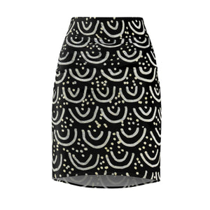 Black Mermaid Print Women's Pencil Skirt, Designer Office Skirt For Women - Made in USA-Pencil Skirt-L-Heidi Kimura Art LLC