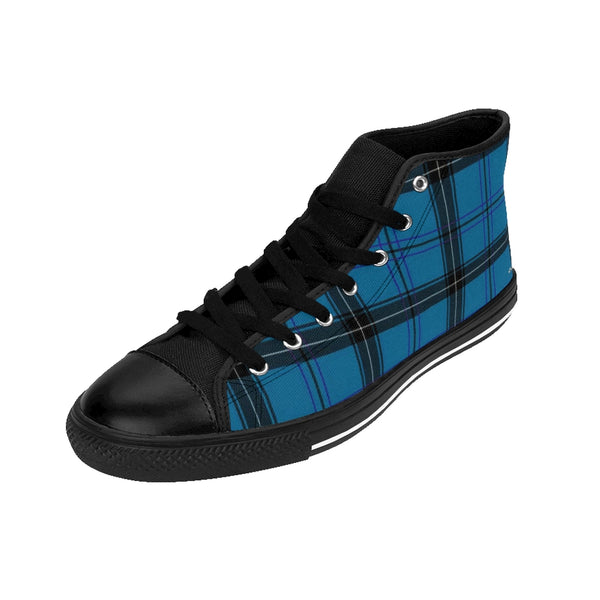 Blue Plaid Women's Sneakers, Preppy Tartan Print Designer High-top Fashion Tennis Shoes-Shoes-Printify-Heidi Kimura Art LLCBlue Plaid Women's Sneakers, Preppy Tartan Print Designer Women's High-top Sneakers Running Tennis Shoes (US Size: 6-12)
