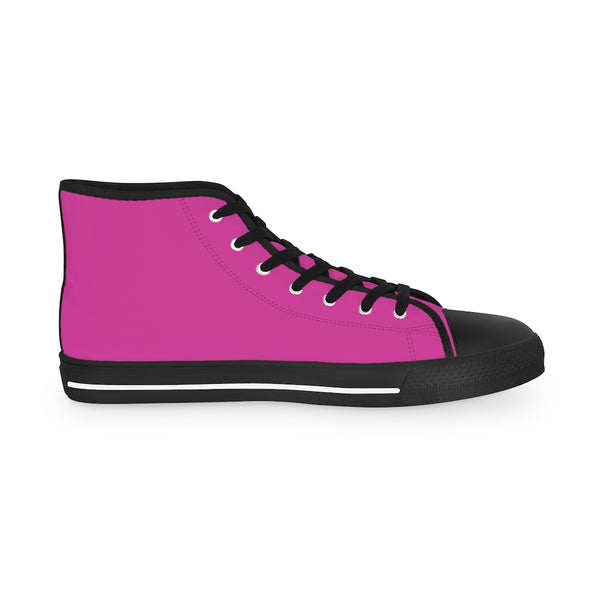 Hot Pink Men's High Tops, Modern Hot Pink Minimalist Solid Color Best Men's High Top Laced Up Black or White Style Breathable Fashion Canvas Sneakers Tennis Athletic Style Shoes For Men (US Size: 5-14)
