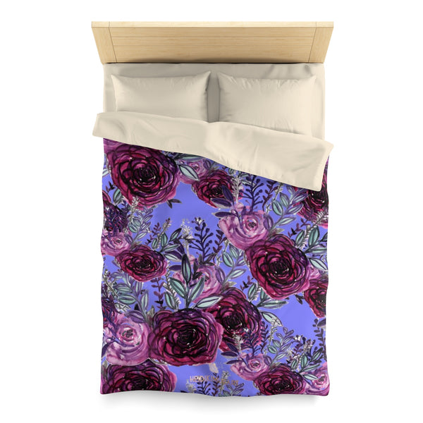 Purple Rose Floral Print Premium Microfiber Duvet Cover for Twin/Queen Bed-Duvet Cover-Twin-Cream-Heidi Kimura Art LLC