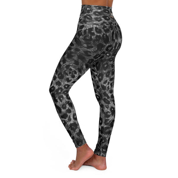 Black Leopard Women's Leggings, Premium Animal Print High Waisted Yoga Pants-Made in USA-All Over Prints-Printify-Heidi Kimura Art LLC Black Leopard Women's Leggings, Premium Animal Print Modern Best Ladies High Waisted Skinny Fit Yoga Leggings With Double Layer Elastic Comfortable Waistband, Premium Quality Best Stretchy Long Yoga Pants For Women-Made in USA
