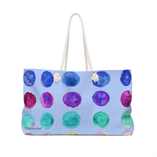 Light Blue Designer Colorful Polka Dots Designer 24"x13" Oversized Weekender Bag-Weekender Bag-24x13-Heidi Kimura Art LLC
