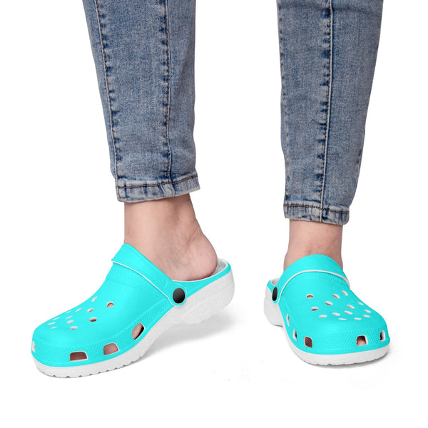 Bright Blue Color Unisex Clogs, Best Solid Blue Color Classic Solid Color Printed Adult's Lightweight Anti-Slip Unisex Extra Comfy Soft Breathable Supportive Clogs Flip Flop Pool Water Beach Slippers Sandals Shoes For Men or Women, Men's US Size: 3.5-12, Women's US Size: 4-12
