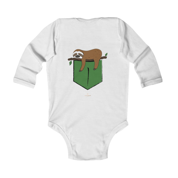 Sloth Animal Print Baby Boy or Girls Infant Kids Long Sleeve Bodysuit - Made in USA-Infant Long Sleeve Bodysuit-Heidi Kimura Art LLC