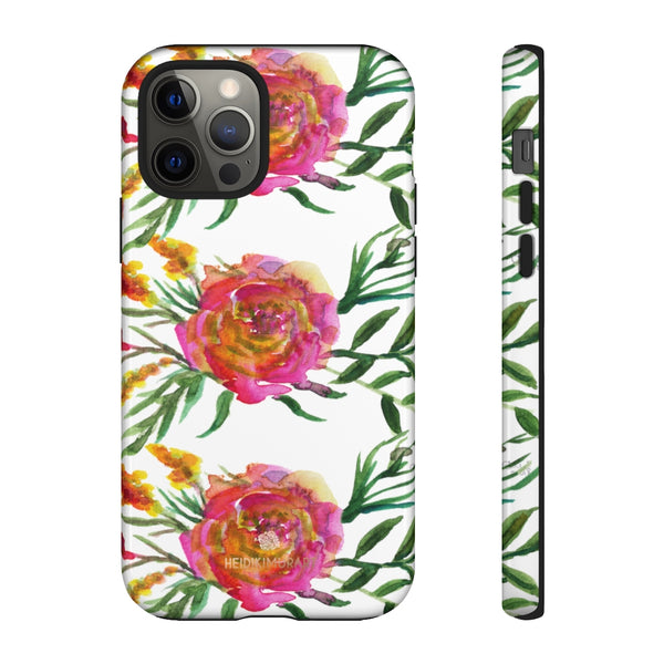 Pink Rose Floral Phone Case, Flower Print Tough Designer Phone Case -Made in USA-Phone Case-Printify-iPhone 12 Pro-Glossy-Heidi Kimura Art LLC