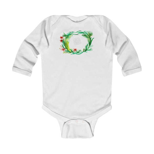 Fall Floral Print Baby's Infant Cotton Long Sleeve Bodysuit -Made in UK (UK Size: 6M-24M)-Kids clothes-White-12M-Heidi Kimura Art LLC