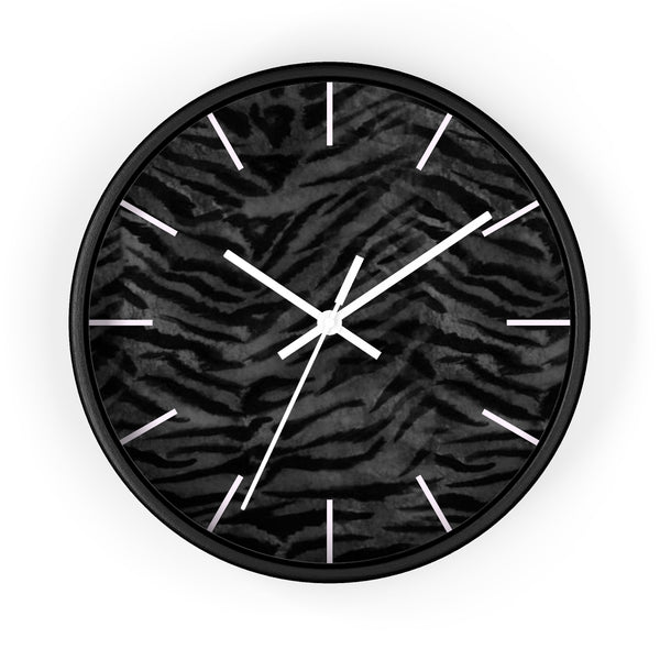 Black Tiger Stripe Wall Clock, Animal Print 10 inch Diameter Indoor Clock-Made in USA-Wall Clock-Black-White-Heidi Kimura Art LLC