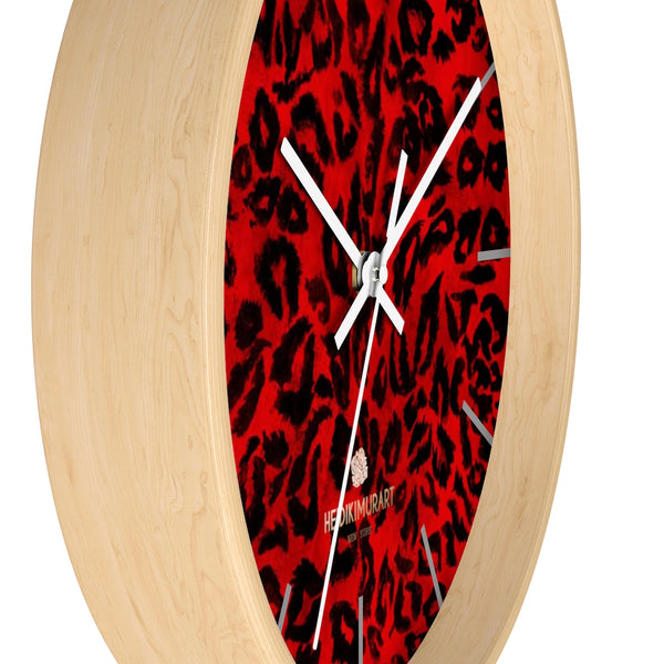 Red Leopard Animal Print 10" Diameter Large Wall Clock- Made in USA-Wall Clock-Heidi Kimura Art LLC