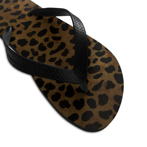 Unisex Women's Or Men's Fashion Brown Leopard Animal Print Beach Flip-Flops-Flip-Flops-Heidi Kimura Art LLC