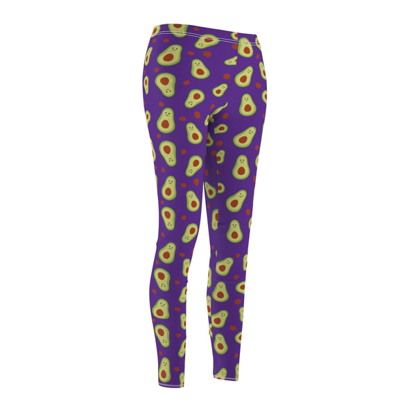 Purple Avocado Cute Print Women's Dressy Long Casual Leggings- Made in USA-All Over Prints-Heidi Kimura Art LLC