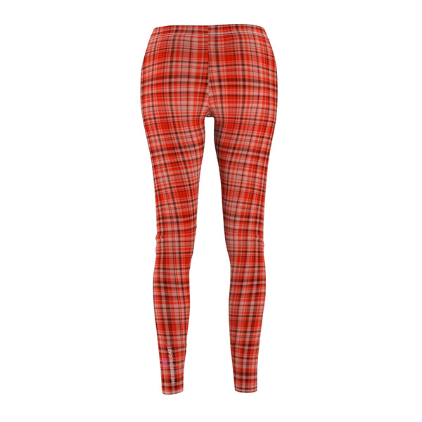 Red Plaid Print Casual Leggings