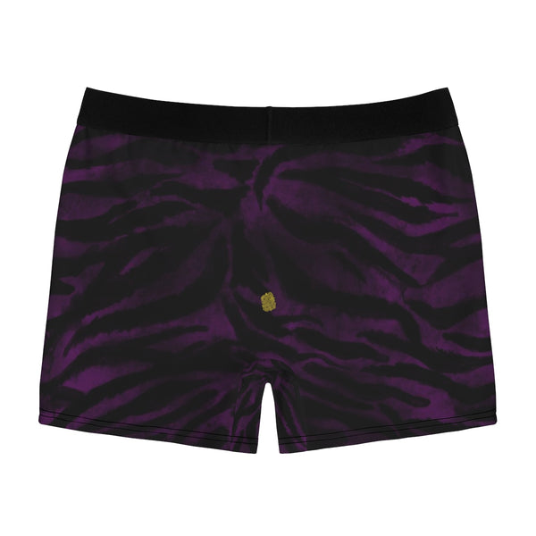 Deep Purple Black Tiger Striped Animal Print Sexy Hot Men's Boxer Briefs-Men's Underwear-Heidi Kimura Art LLC