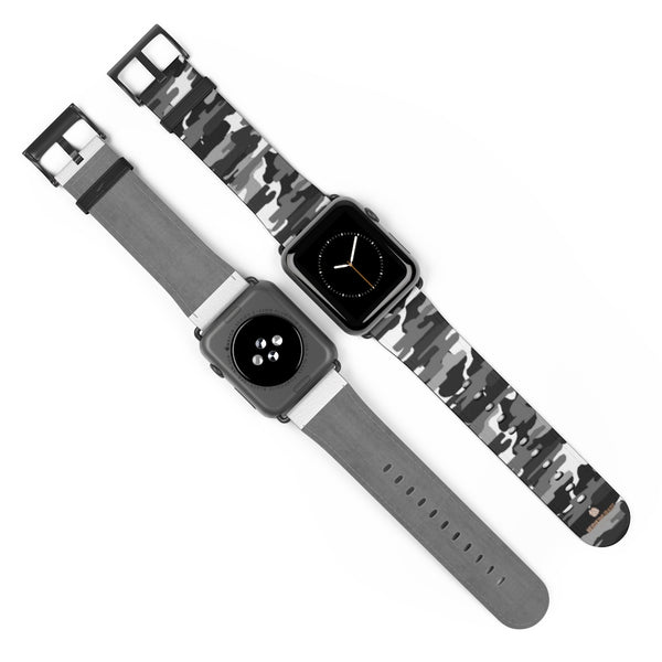 Gray & White Classic Camo Print 38mm/42mm Watch Band For Apple Watch- Made in USA-Watch Band-Heidi Kimura Art LLC