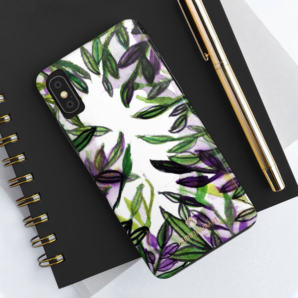 White Purple Tropical Leaf Phone Case, Floral Print Flower Case Mate Tough Phone Cases-Made in USA - Heidikimurart Limited 