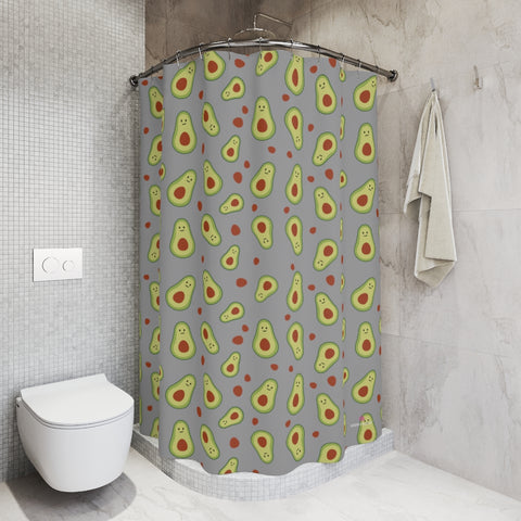 Grey Avocado Polyester Shower Curtain, 71" × 74" Modern Kids or Adults Colorful Best Premium Quality American Style One-Sided Luxury Durable Stylish Unique Interior Bathroom Shower Curtains - Printed in USA