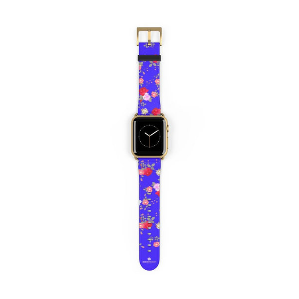 Purple Red Floral Rose Print 38mm/42mm Watch Band For Apple Watch- Made in USA-Watch Band-38 mm-Gold Matte-Heidi Kimura Art LLC