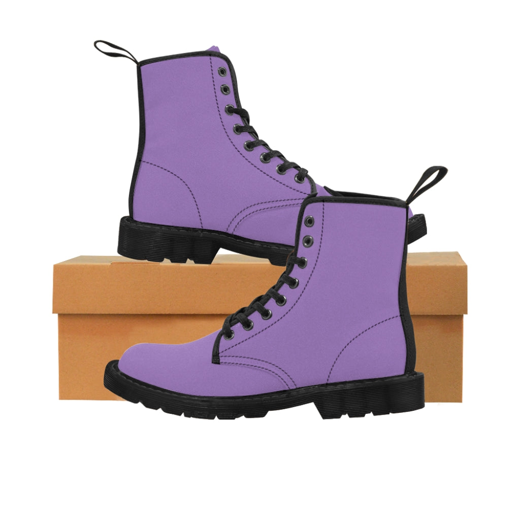 Purple Women's Canvas Boots, Solid Color Modern Essential Winter Boots For Ladies-Shoes-Printify-Black-US 8.5-Heidi Kimura Art LLC Purple Women's Canvas Boots, Pastel Purple Classic Solid Color Designer Women's Winter Lace-up Toe Cap Ankle Hiking Boots (US Size 6.5-11) Modern Minimalist Casual Fashion Winter Boots