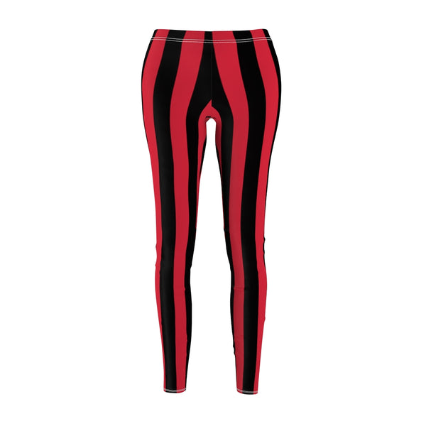 Red Black Striped Women's Casual Leggings, Vertical Stripes Tights-All Over Prints-Printify-Heidi Kimura Art LLC