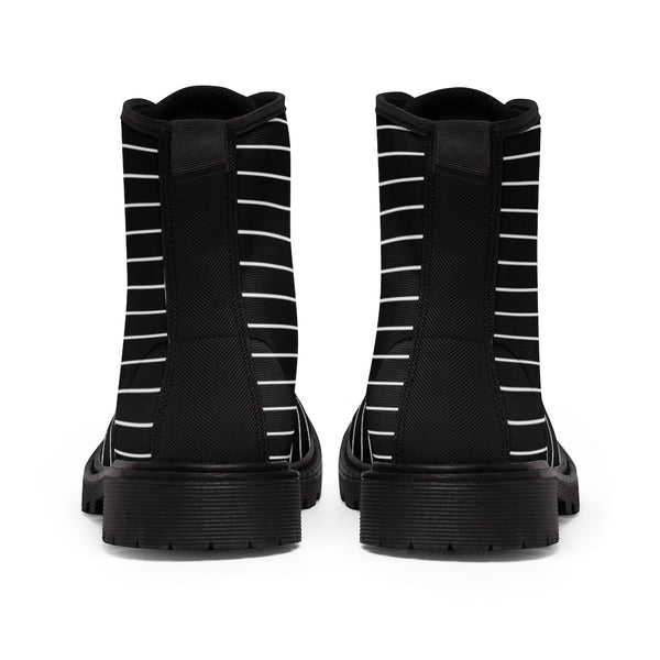Black White Striped Print Men's Boots, Modern Best Hiking Winter Boots Laced Up Shoes For Men-Men's Boots-Printify-ArtsAdd-Heidi Kimura Art LLC