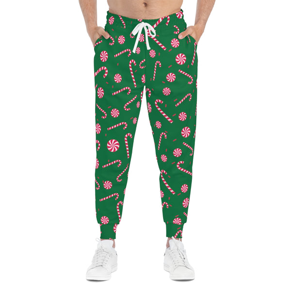 Christmas Winter Unisex Athletic Joggers, Green Sweatpants For Men or Women