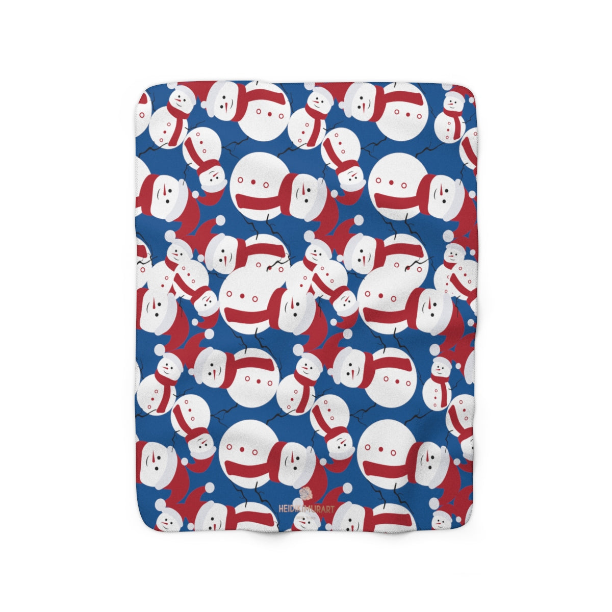 Dark Blue White Red Christmas Cute Fluffy Snowman Print Cozy Sherpa Fleece Blanket-Blanket-50'' x 60''-Heidi Kimura Art LLC