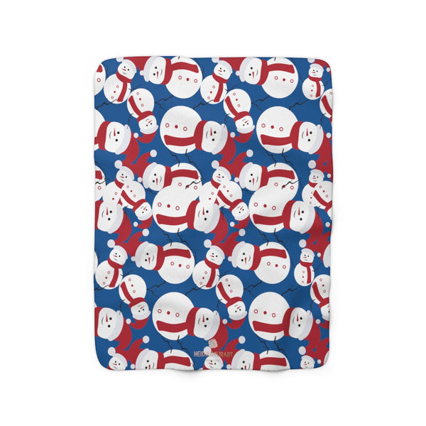 Dark Blue White Red Christmas Cute Fluffy Snowman Print Cozy Sherpa Fleece Blanket-Blanket-50'' x 60''-Heidi Kimura Art LLC