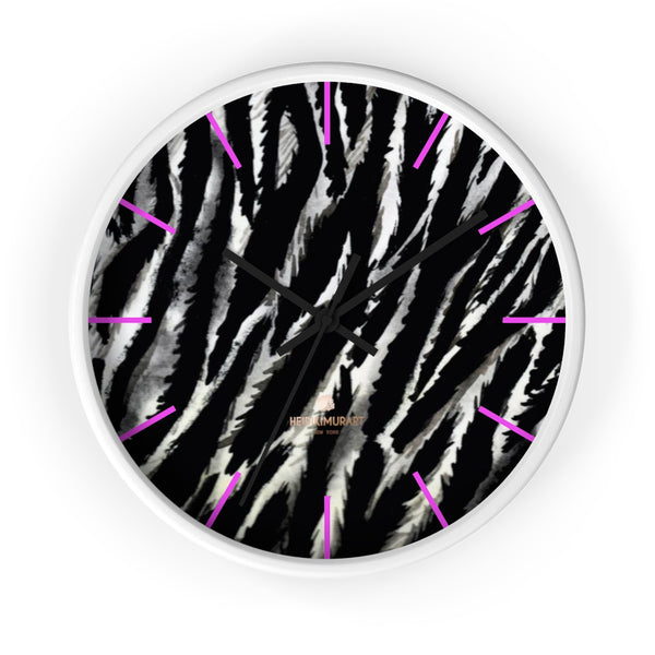 Black White Zebra Animal Print 10 in. Dia. Indoor Wall Clock- Made in USA-Wall Clock-10 in-White-Black-Heidi Kimura Art LLC