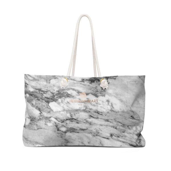 White Marble Print Designer 24"x13" Overnight Weekender Bag-Made in USA-Weekender Bag-24x13-Heidi Kimura Art LLC