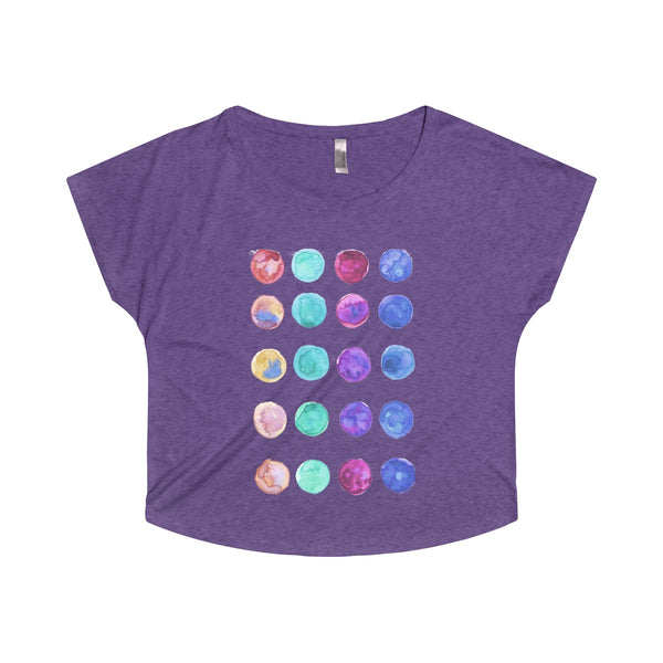 Cute Watercolor Dots Print Women's Tri-Blend T-Shirt Made in U.S.A. (US Size: S-XL)-T-Shirt-S-Tri-Blend Purple Rush-Heidi Kimura Art LLC