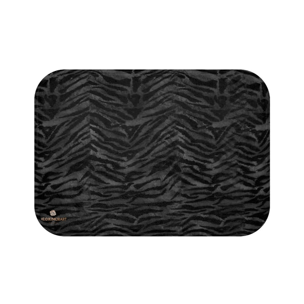Gray Tiger Stripe Animal Print Premium Soft Microfiber Fine Designer Bath Mat- Printed in USA-Bath Mat-Small 24x17-Heidi Kimura Art LLC