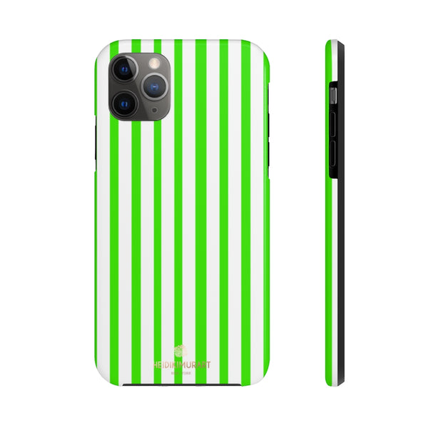 Green White Striped iPhone Case, Modern Case Mate Tough Samsung Galaxy Phone Cases-Phone Case-Printify-iPhone 11 Pro Max-Heidi Kimura Art LLC
