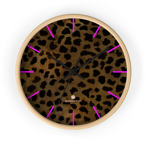 Cheetah Animal Print Designer 10 in. Dia. Indoor Wall Clock- Made in USA-Wall Clock-10 in-Wooden-Black-Heidi Kimura Art LLC