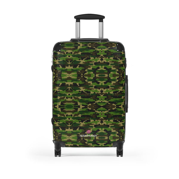 Green Camo Print Suitcases, Army Military Camouflaged Print Designer Suitcase Luggage (Small, Medium, Large)