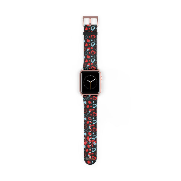 Black Red Hearts Shaped V Day 38mm/42mm Watch Band For Apple Watch- Made in USA-Watch Band-42 mm-Rose Gold Matte-Heidi Kimura Art LLC