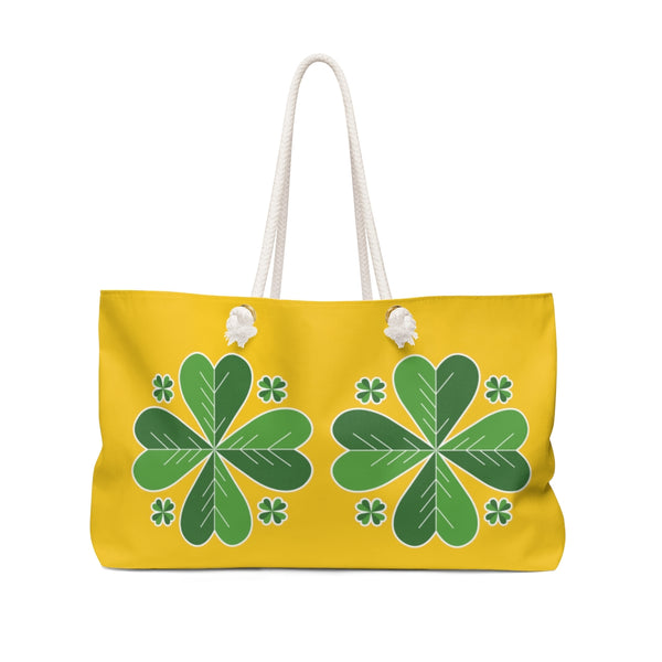 Yellow Green Clover Leaf St. Patrick's Day Irish Print 24"x13"Weekender Bag- Made in USA-Weekender Bag-24x13-Heidi Kimura Art LLC