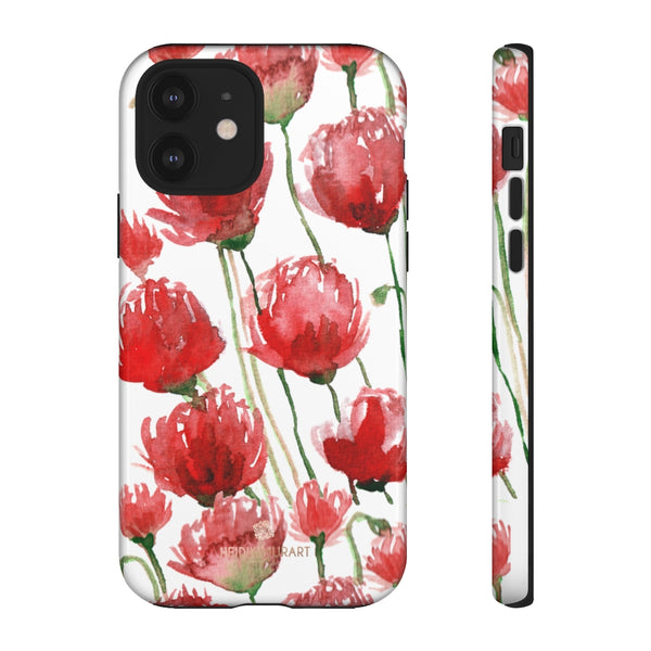 Red Tulips Floral Tough Cases, Roses Flower Print Best Designer Phone Case-Made in USA-Phone Case-Printify-iPhone 12-Glossy-Heidi Kimura Art LLC
