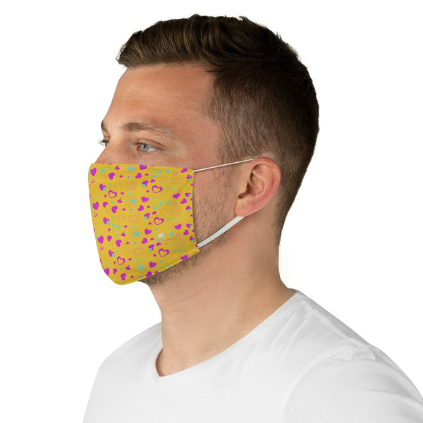 Pink Hearts Face Mask, Adult Heart Pattern Fabric Face Mask-Made in USA-Accessories-Printify-One size-Heidi Kimura Art LLC Pink Hearts Face Mask, Yellow and Pink Valentine's Day Adult Heart Pattern Designer Fashion Face Mask For Men/ Women, Designer Premium Quality Modern Polyester Fashion 7.25" x 4.63" Fabric Non-Medical Reusable Washable Chic One-Size Face Mask With 2 Layers For Adults With Elastic Loops-Made in USA