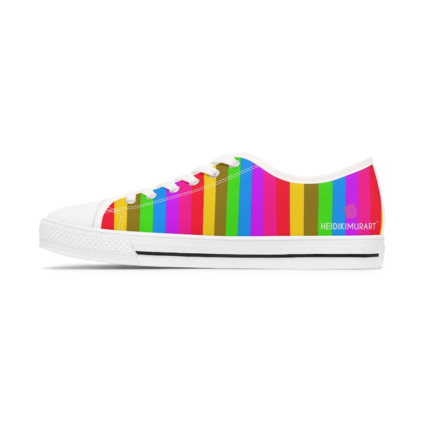 Rainbow Stripes Women's Low Tops, Gay Pride Striped Low Top Sneakers For Women (US Size: 5.5-12)