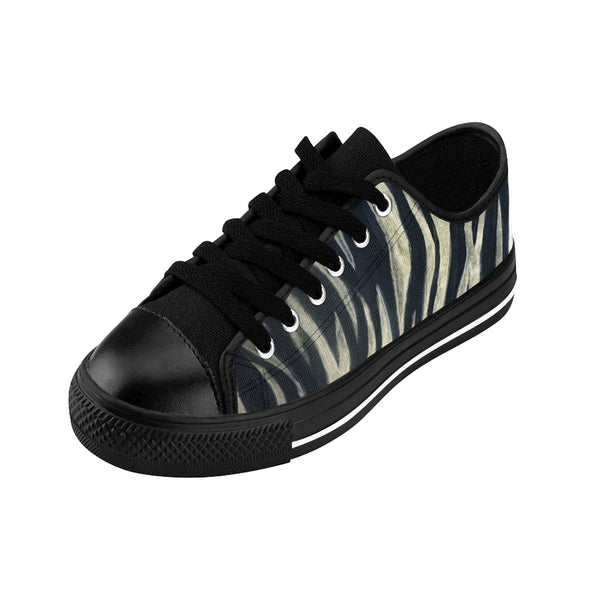 Black Tiger Striped Ladies Sneakers, Wild Light Yellow Tiger Stripe Animal Skin Print Designer Best Fashion Low Top Canvas Lightweight Premium Quality Women's Sneakers (US Size: 6-12)