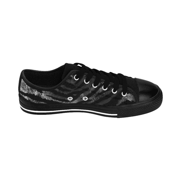 Black Tiger Striped Men's Low Tops, Animal Print Men's Low Top Sneakers Running Shoes-Men's Low Top Sneakers-Heidi Kimura Art LLC