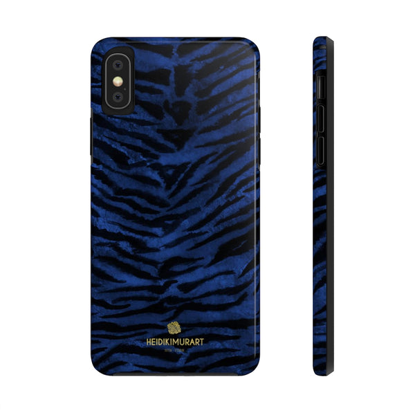 Navy Blue Tiger Striped Phone Case, Animal Print Case Mate Tough Phone Cases-Made in USA - Heidikimurart Limited 