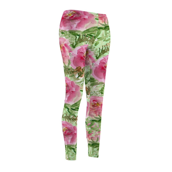 Mint Green Floral Wreath Women's Designer Casual Fashion Leggings - Made in USA-Casual Leggings-Heidi Kimura Art LLC