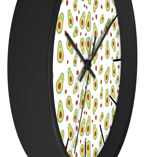 Avocado Print Large Wall Clocks, 10" Dia. Clock For Avocado Vegan Lovers- Made in USA-Wall Clock-10 in-Black-Black-Heidi Kimura Art LLC