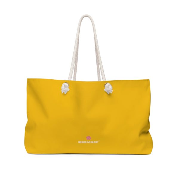 Happy Yellow Color Weekender Bag, Solid Bright Yellow Color Simple Modern Essential Best Oversized Designer 24"x13" Large Casual Weekender Bag - Made in USA