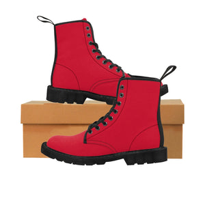 Red Women's Canvas Boots, Solid Color Best Modern Essential Winter Boots For Ladies-Shoes-Printify-Black-US 9-Heidi Kimura Art LLC Red Women's Canvas Boots, Bright Red Solid Color Modern Essential Casual Fashion Hiking Boots, Canvas Hiker's Shoes For Mountain Lovers, Stylish Premium Combat Boots, Designer Women's Winter Lace-up Toe Cap Hiking Boots Shoes For Women (US Size 6.5-11)