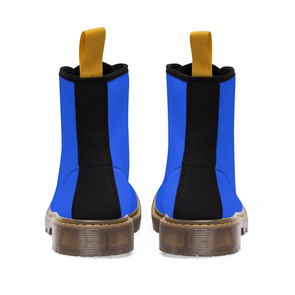 Blue Solid Color Print Men's Canvas Winter Laced Up Anti Heat+Moisture Boots Shoes-Men's Boots-Heidi Kimura Art LLC